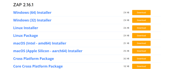 ZAP by Checkmarxの公式ダウンロードページ（Windows/Mac/Linux用のインストーラが選択可能）